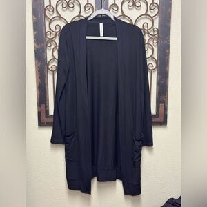 Tickled Teal black long sleeve open cardigan